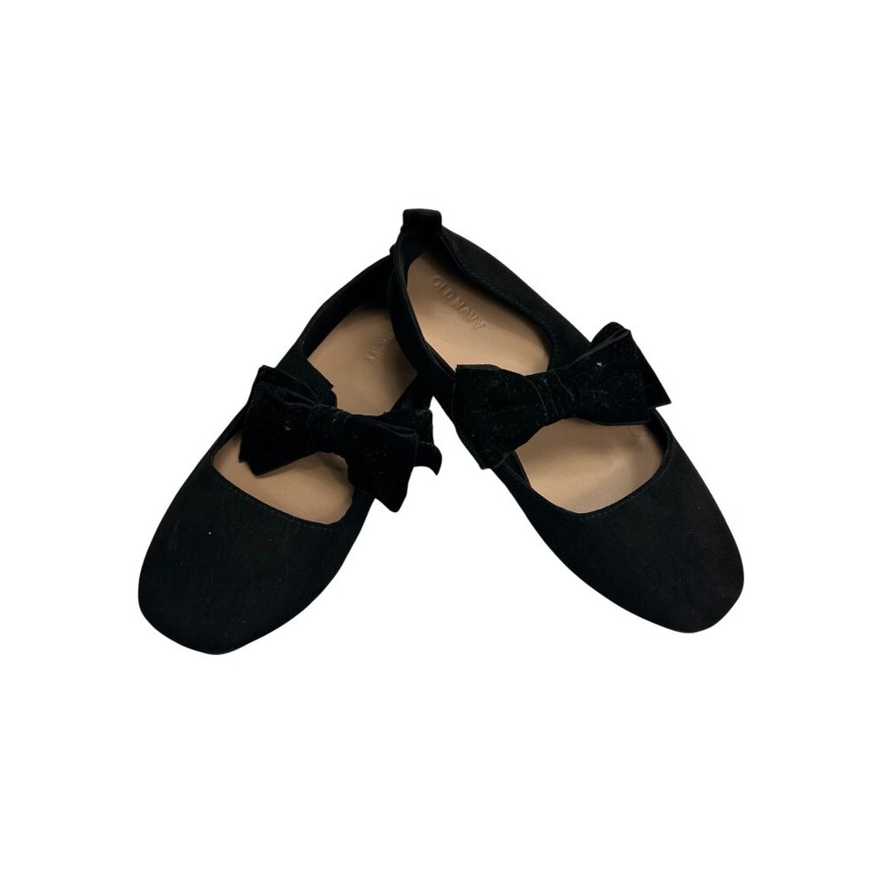 Girls Black Velvet Bow Ballet Flats Size 4Y Elegant & Comfortable Design